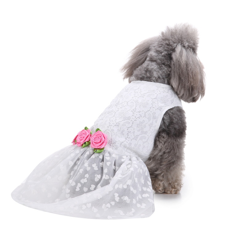 Pet Formal Dress  Dog Wedding Dress Lace Tulle Gown with Rose Accents